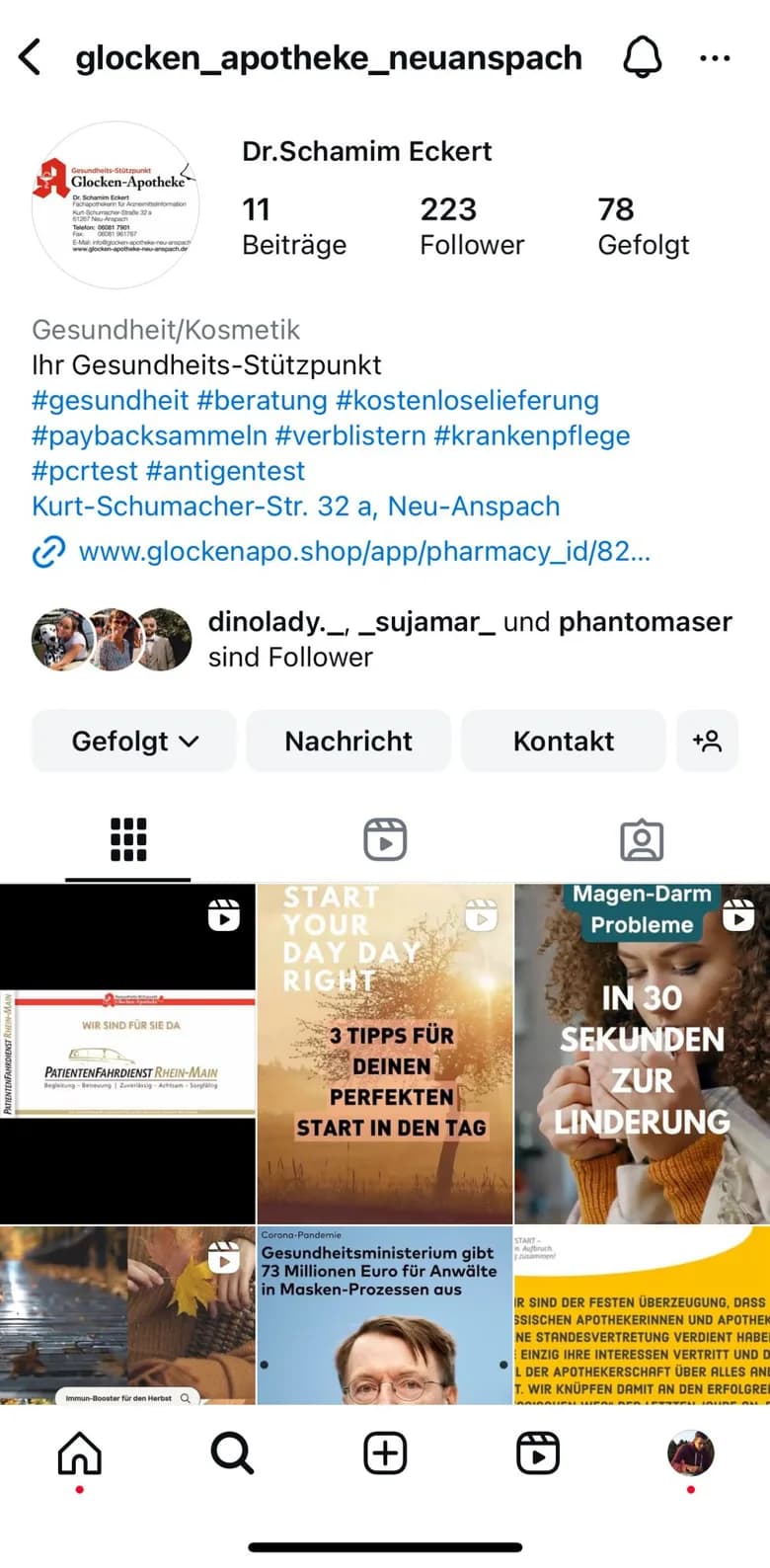 Instagram-Profil von Glocken-Apotheke